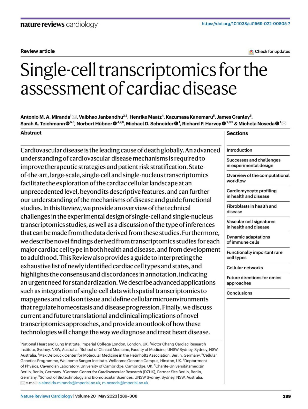 Singlecell Transcriptomics For The Assessment Of Cardiac Disease Antonio M A Miranda Vaibhao Janbandhu Henrike Maatz Kazumasa Kanemaru James Cranley Sarah A Teichmann Norbert Hübner Michael D Schneider Richard P Harvey Michela Noseda