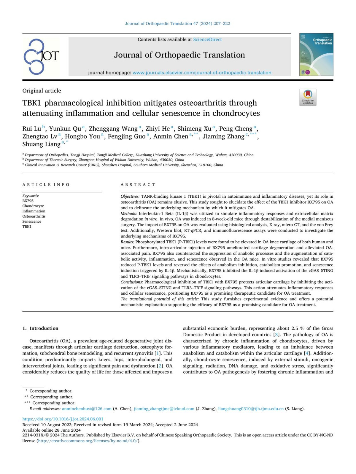 Tbk1 Pharmacological Inhibition Mitigates Osteoarthritis Through Attenuating Inflammation And Cellular Senescence In Chondrocytes Rui Lu