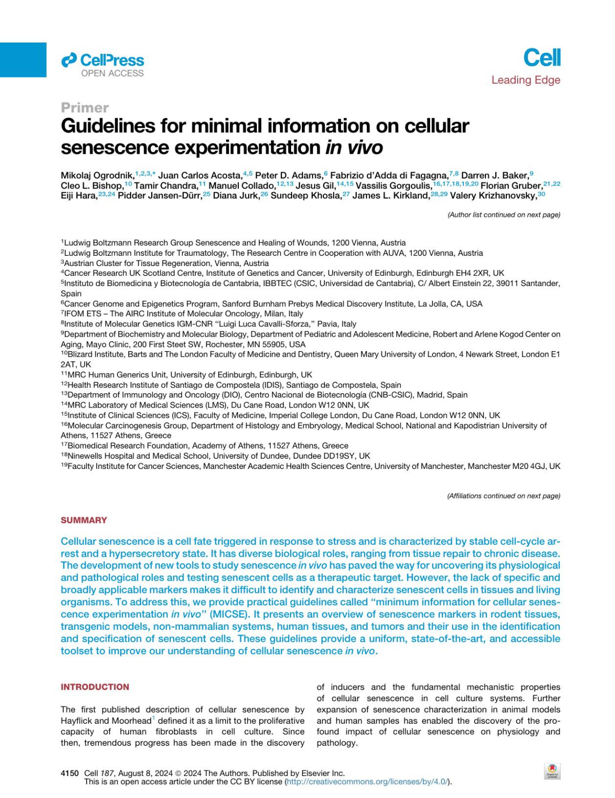 Guidelines For Minimal Information On Cellular Senescence Experimentation Innbspvivo Mikolaj Ogrodnik