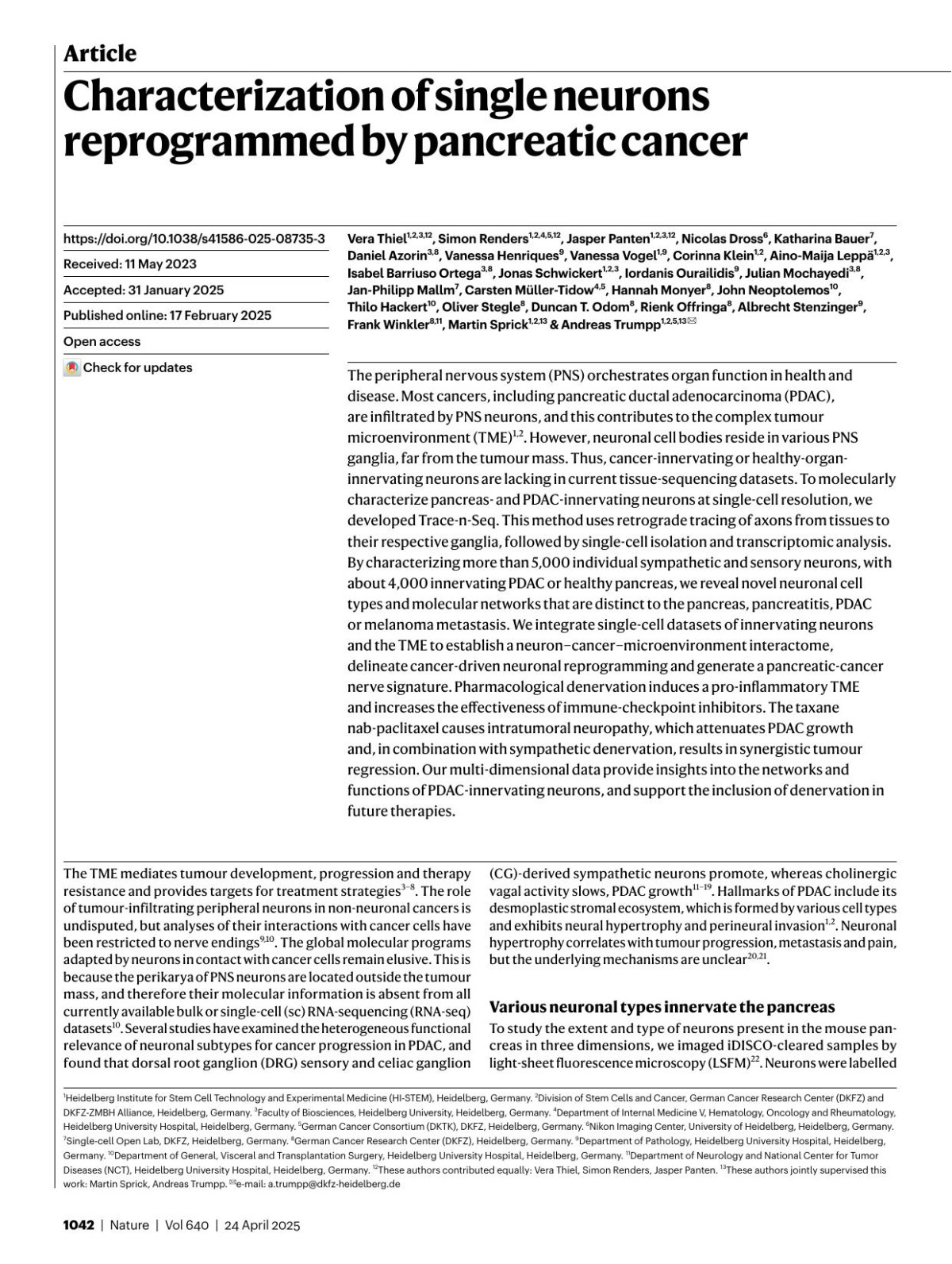 Characterization Of Single Neurons Reprogrammed By Pancreatic Cancer Vera Thiel1