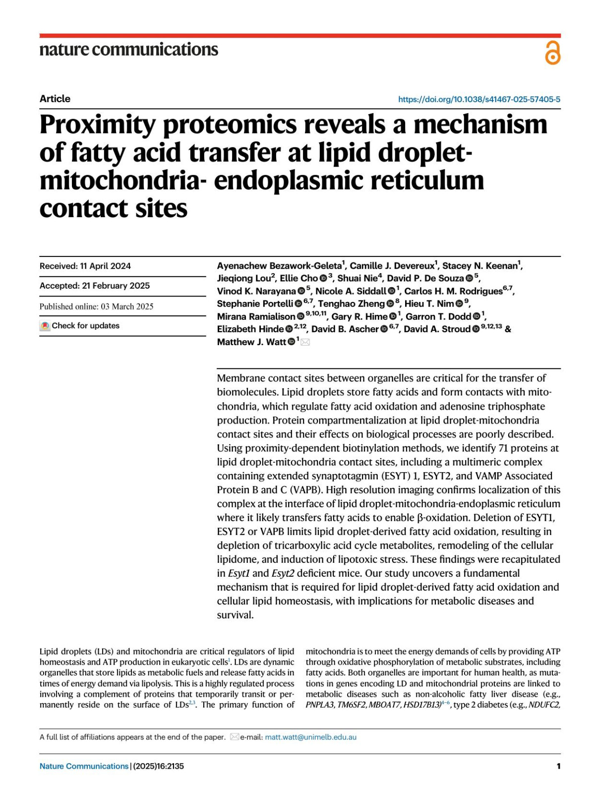 Proximity Proteomics Reveals A Mechanism Of Fatty Acid Transfer At Lipid Dropletmitochondria Endoplasmic Reticulum Contact Sites X