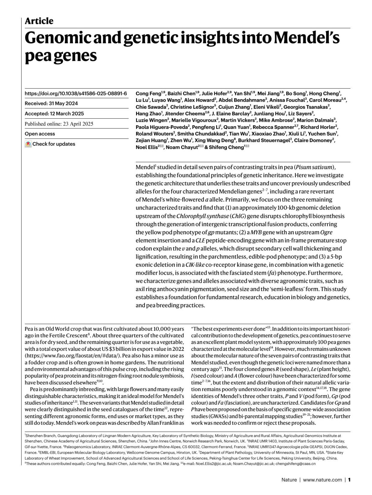 Genomic And Genetic Insights Into Mendels Pea Genes X