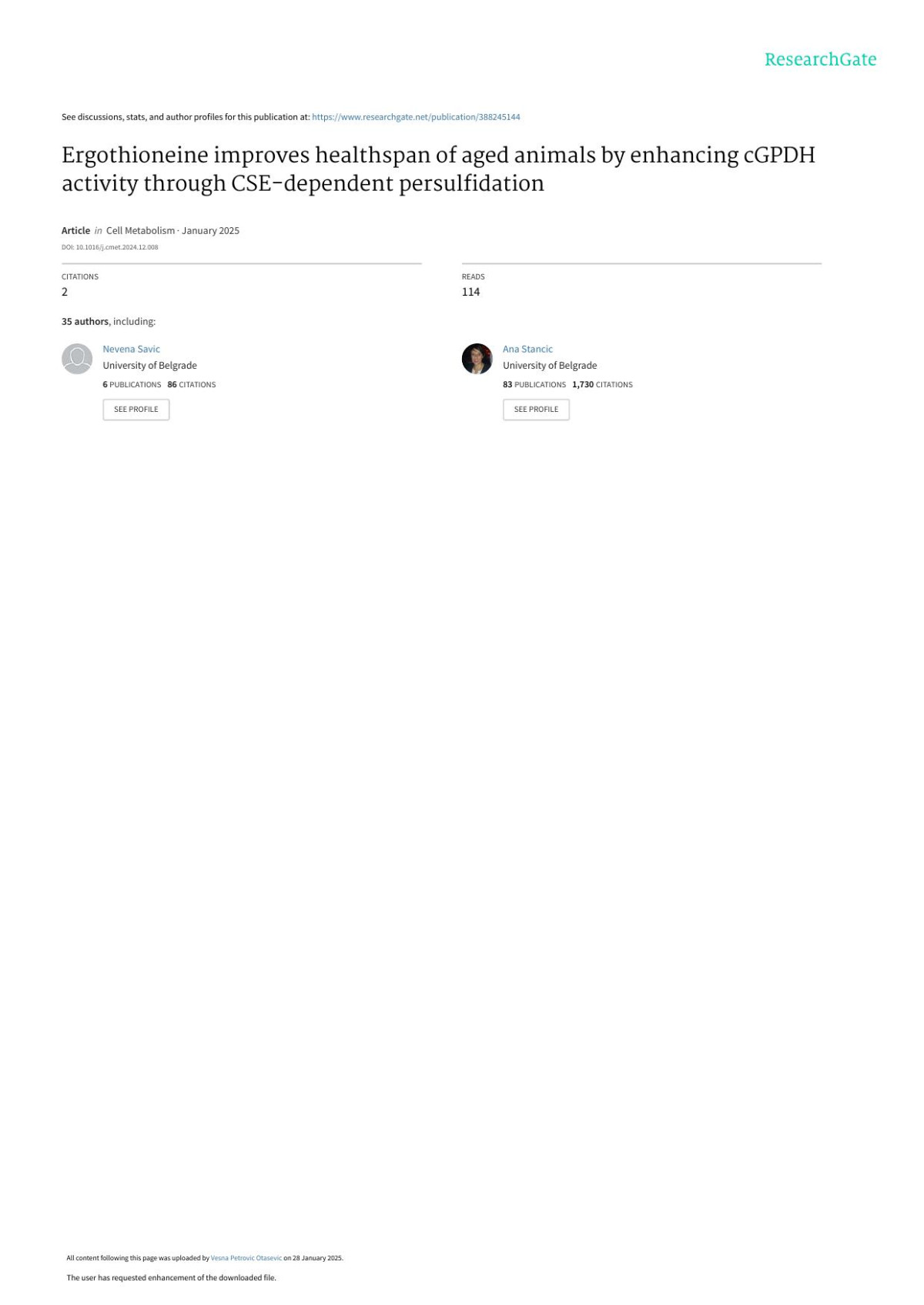 Ergothioneine Improves Healthspan Of Aged Animals By Enhancing Cgpdh Activity Through Csedependent Persulfidation X