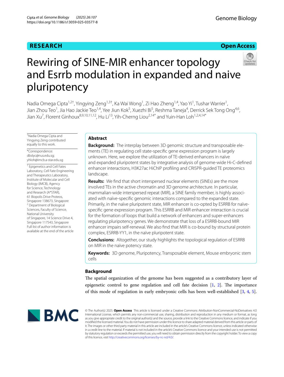 Rewiring Of Sinemir Enhancer Topology And Esrrb Modulation In Expanded And Naive Pluripotency X