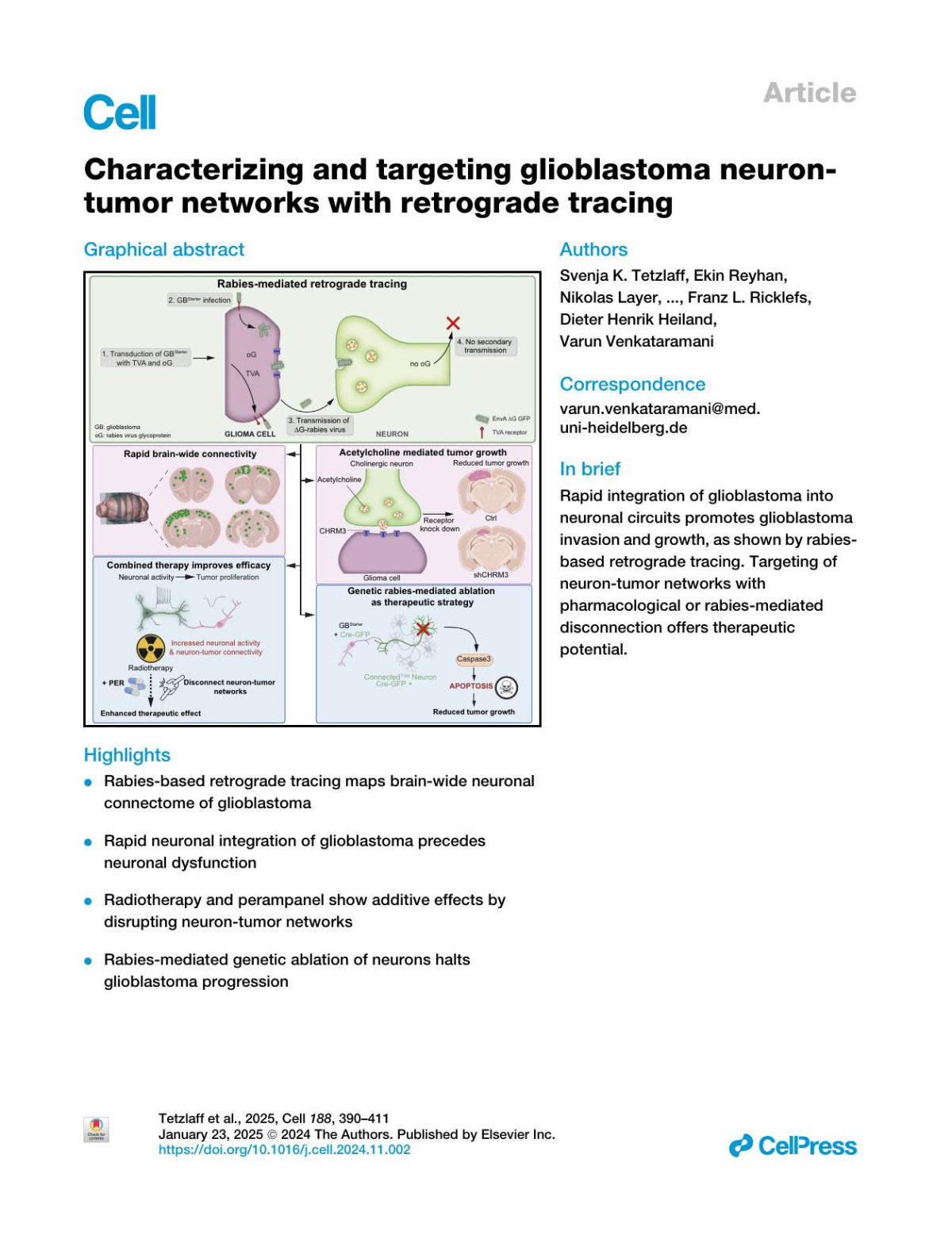 Characterizing And Targeting Glioblastoma Neurontumor Networks With Retrograde Tracing X