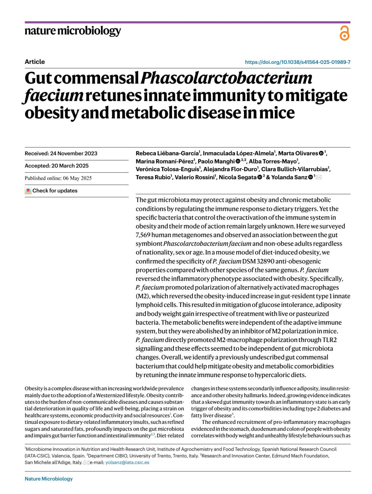 Gut Commensal Phascolarctobacterium Faecium Retunes Innate Immunity To Mitigate Obesity And Metabolic Disease In Mice