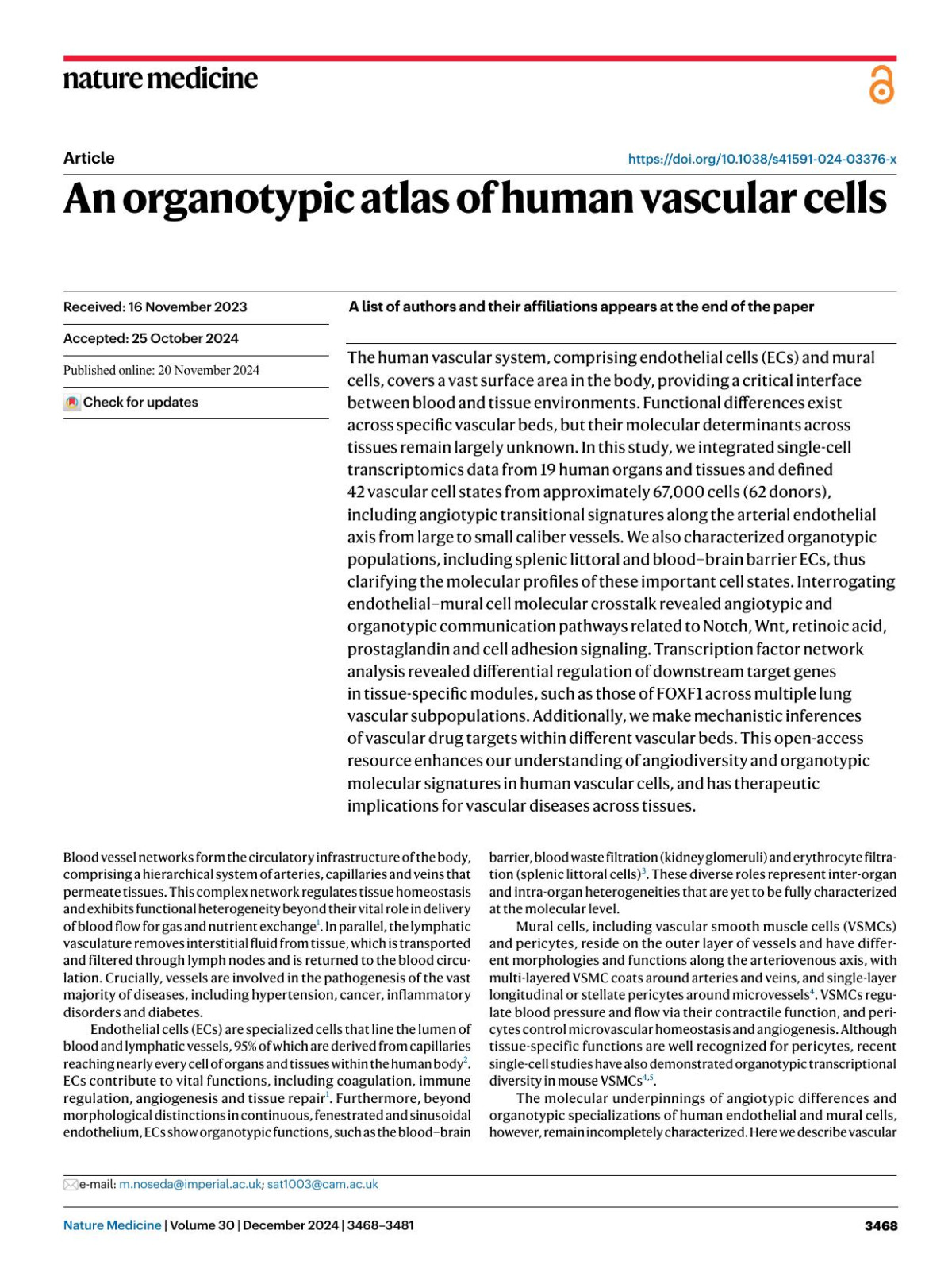 An Organotypic Atlas Of Human Vascular Cells