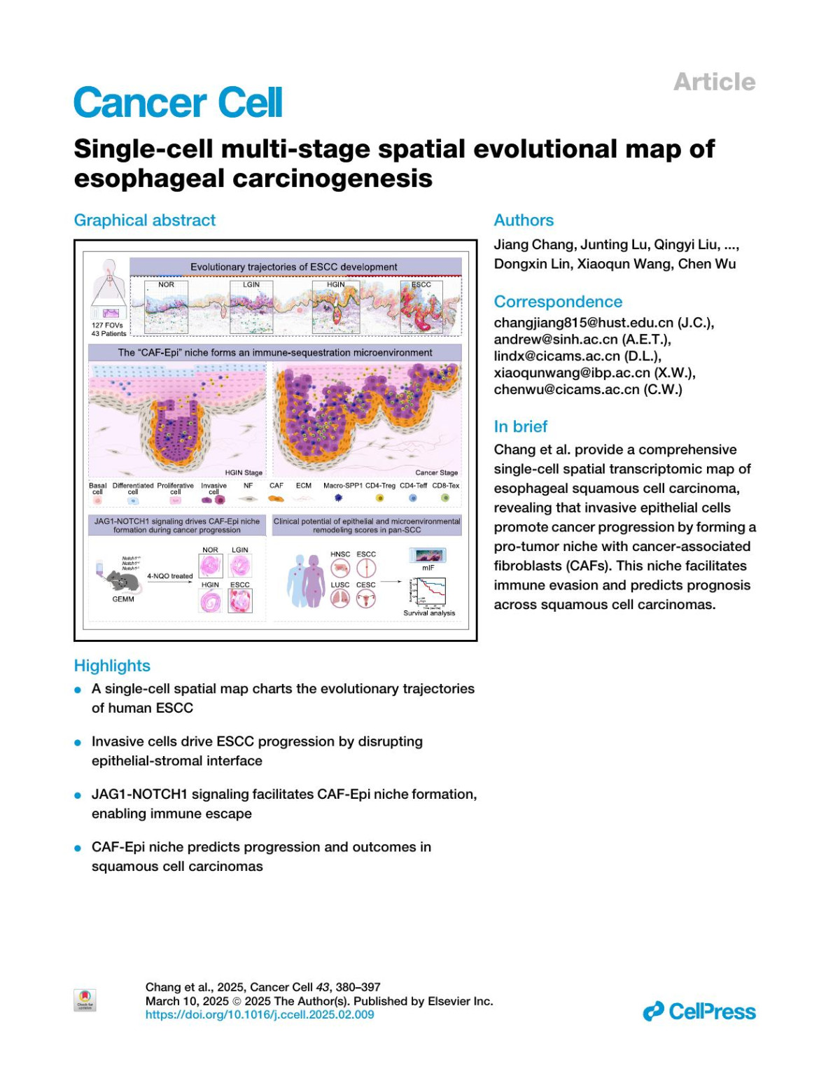 Singlecell Multistage Spatial Evolutional Map Of Esophageal Carcinogenesis Authorsjiang Chang