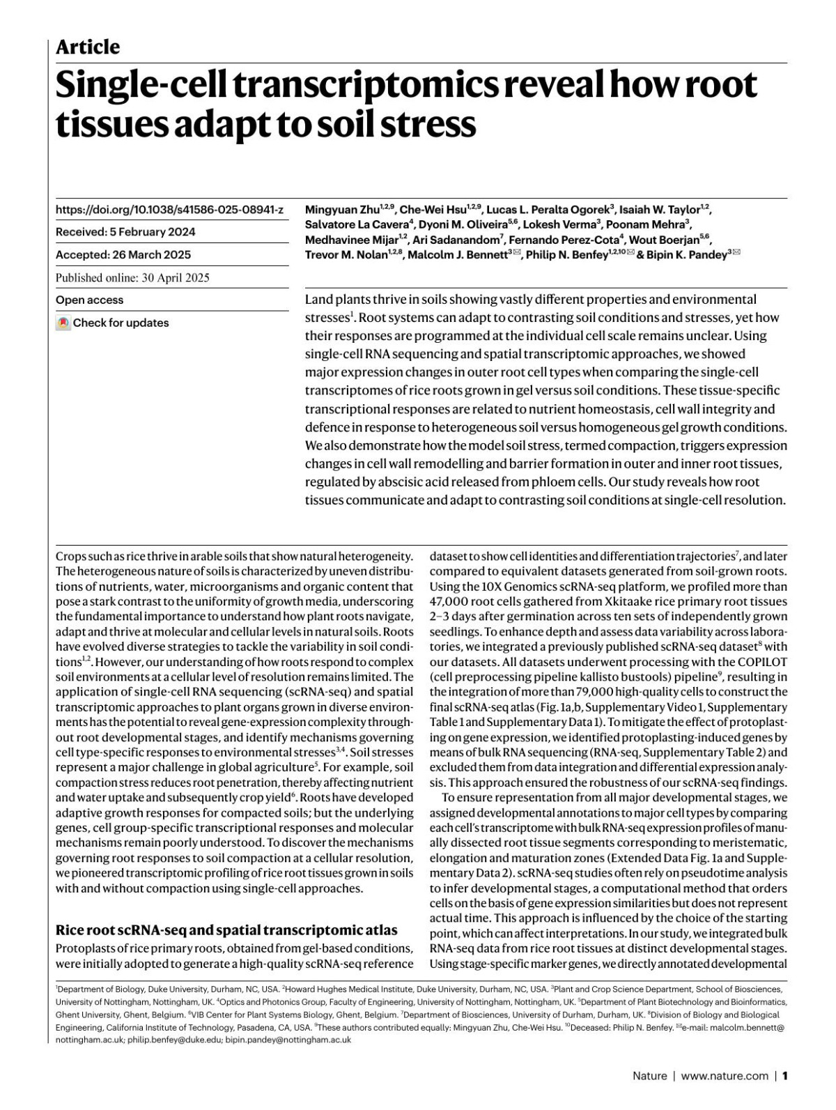 Singlecell Transcriptomics Reveal How Root Tissues Adapt To Soil Stress Mingyuan Zhu1
