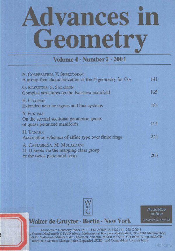 Advances In Geometry Volume 4 Number 2 2004 2004th Edition Tgrundhofer And Kstrambach