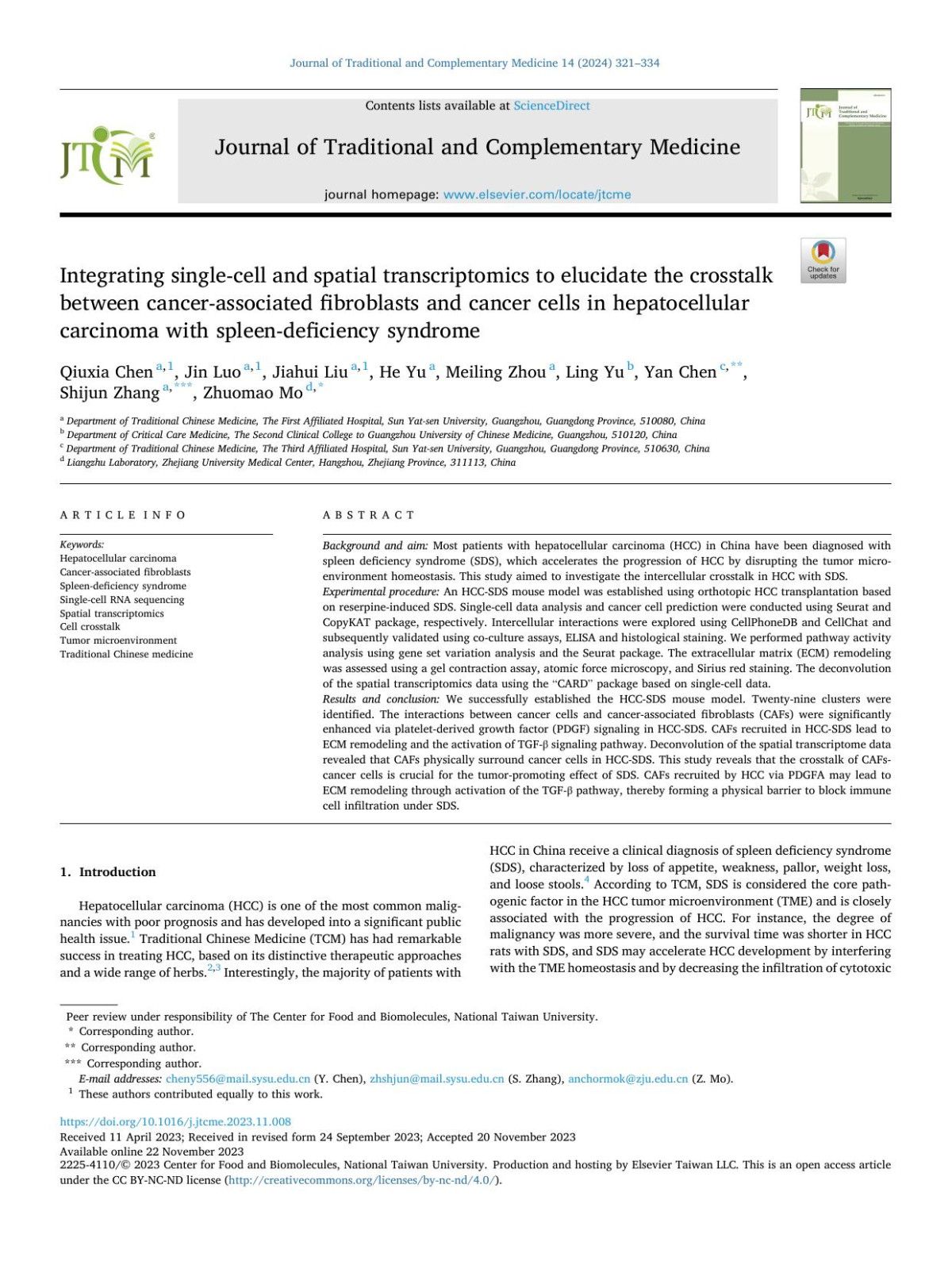 Integrating Singlecell And Spatial Transcriptomics To Elucidate The Crosstalk Between Cancerassociated Fibroblasts And Cancer Cells In Hepatocellular Carcinoma With Spleendeficiency Syndrome Qiuxia Chen