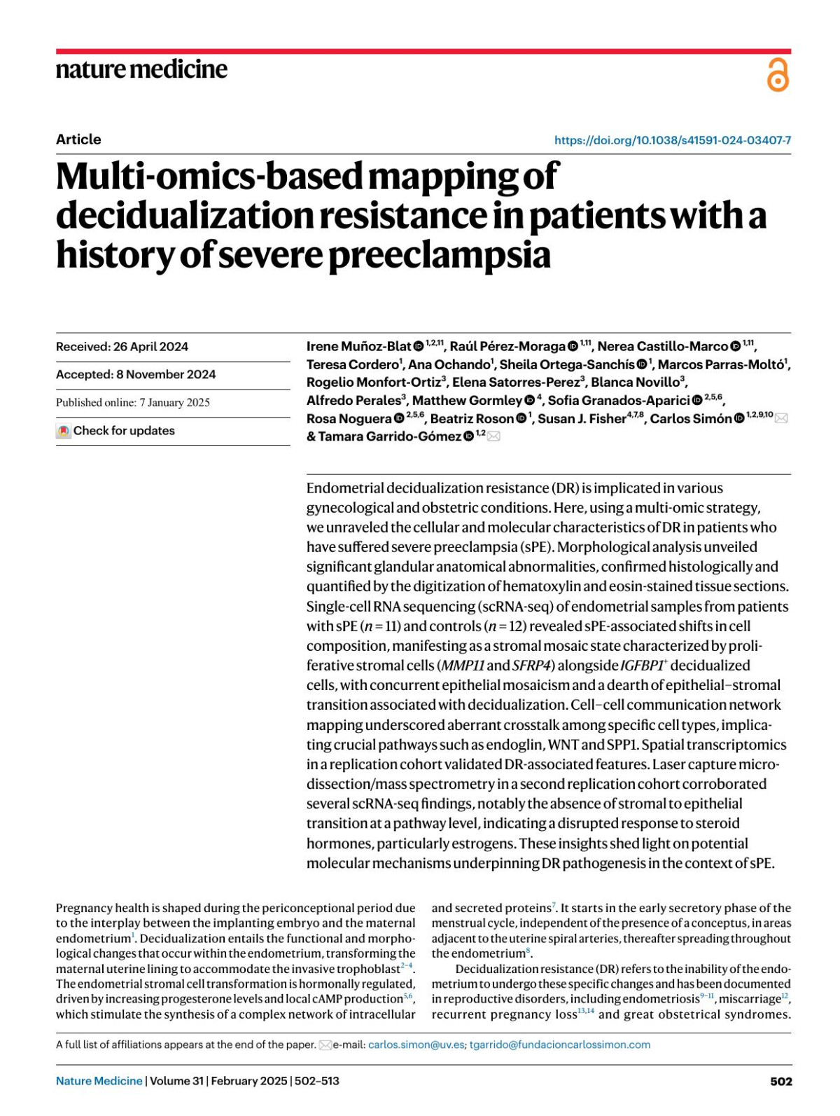 Multiomicsbased Mapping Of Decidualization Resistance In Patients With A History Of Severe Preeclampsia Teresa Cordero1