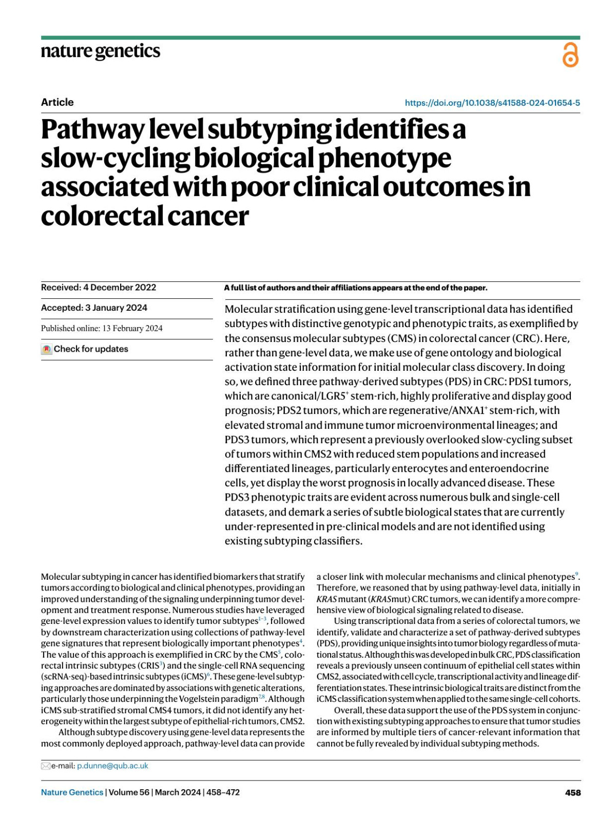 Pathway Level Subtyping Identifies A Slowcycling Biological Phenotype Associated With Poor Clinical Outcomes In Colorectal Cancer A Full List Of Authors And Their Affiliations Appears At The End Of The Paper
