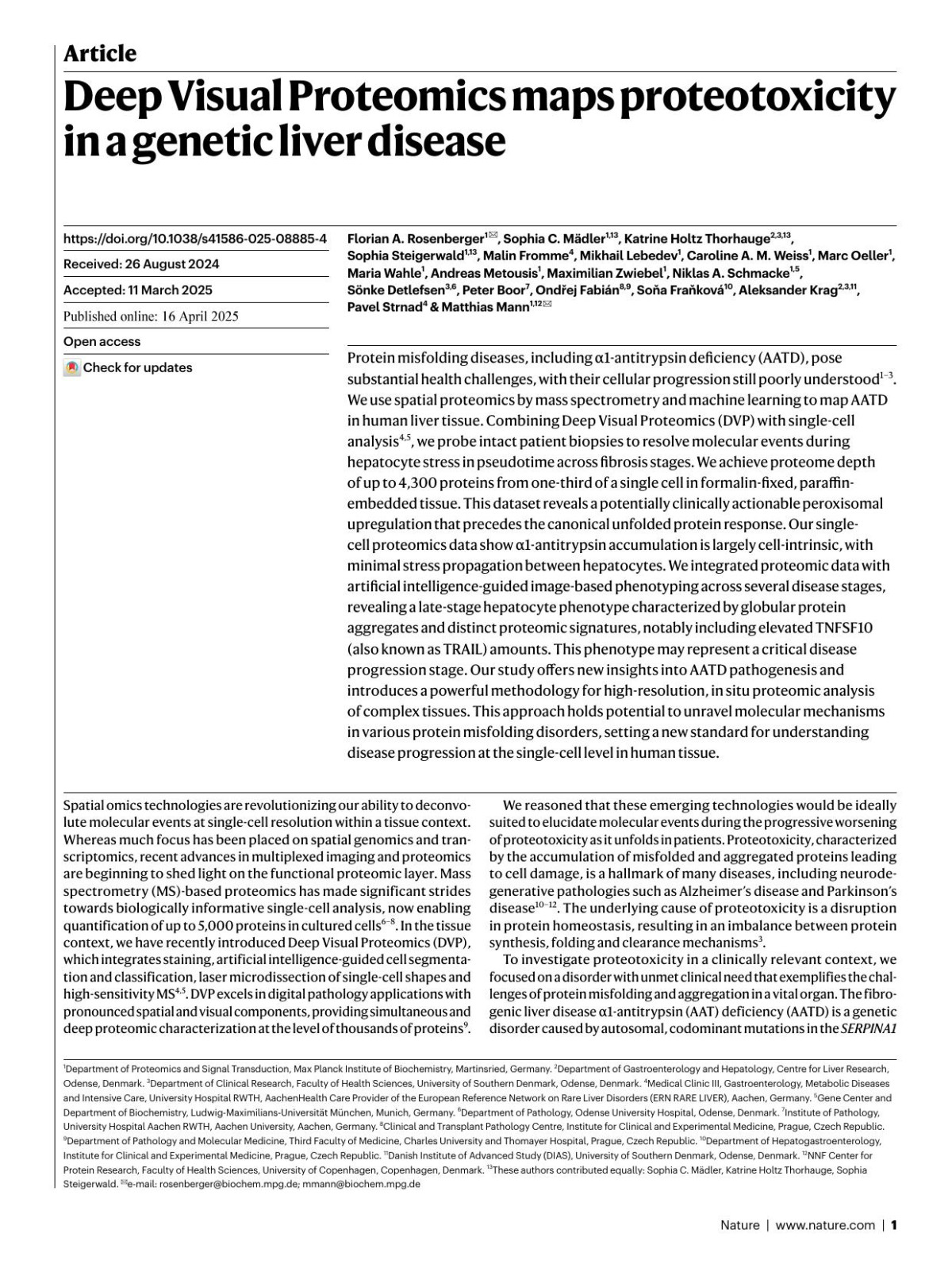Deep Visual Proteomics Maps Proteotoxicity In A Genetic Liver Disease Florian A Rosenberger1