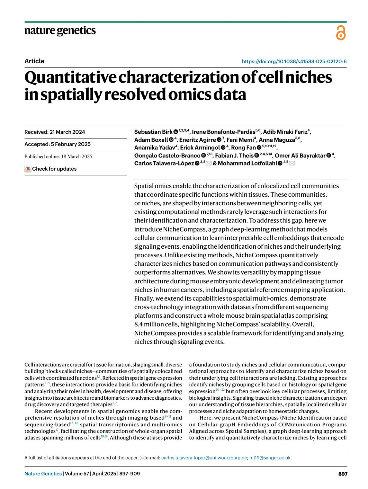 Quantitative Characterization Of Cell Niches In Spatially Resolved Omics Data Sebastian Birk 1