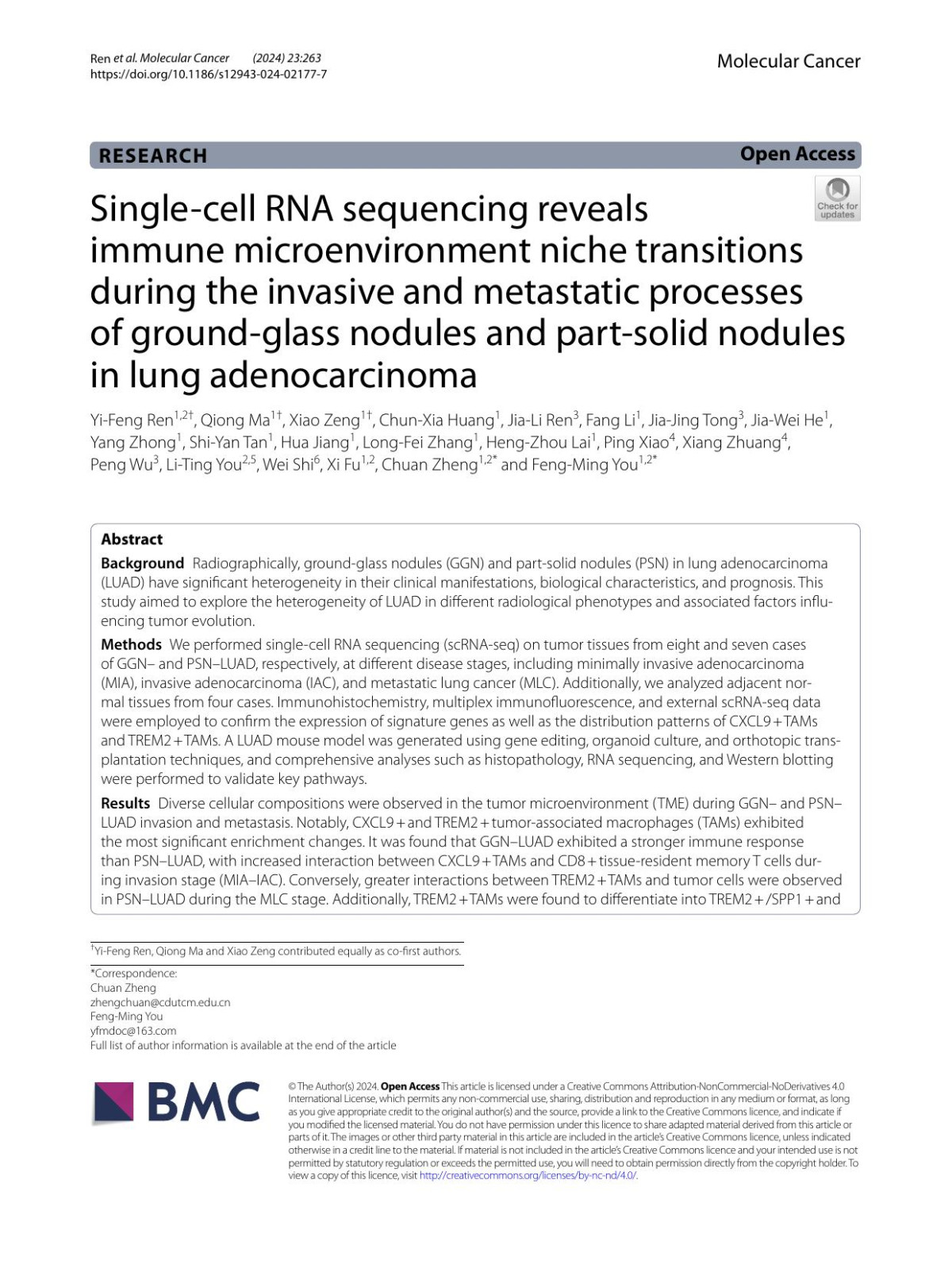 Singlecell Rna Sequencing Reveals Immune Microenvironment Niche Transitions During The Invasive And Metastatic Processes Of Groundglass Nodules And Partsolid Nodules In Lung Adenocarcinoma Yifeng Ren1