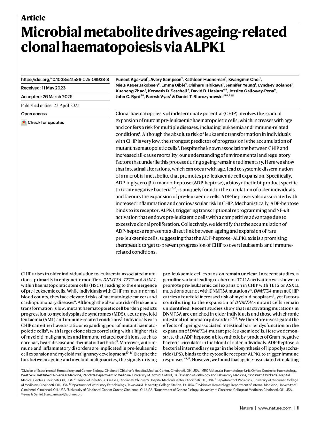 Microbial Metabolite Drives Ageingrelated Clonal Haematopoiesis Via Alpk1 Puneet Agarwal1