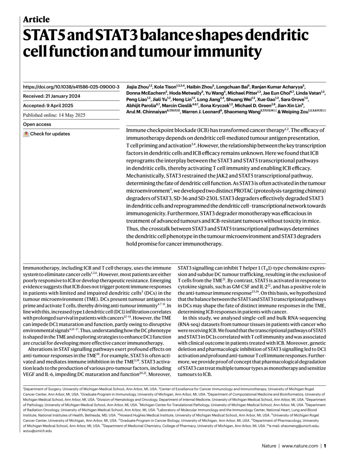Stat5 And Stat3 Balance Shapes Dendritic Cell Function And Tumour Immunity Jiajia Zhou1