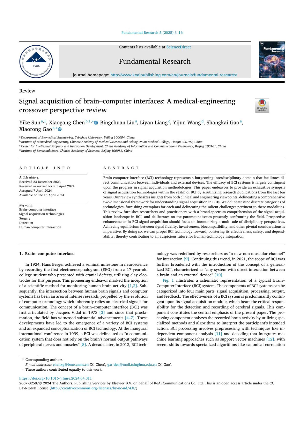 Signal Acquisition Of Braincomputer Interfaces A Medicalengineering Crossover Perspective Review Yike Sun Xiaogang Chen Bingchuan Liu Liyan Liang Yijun Wang Shangkai Gao Xiaorong Gao