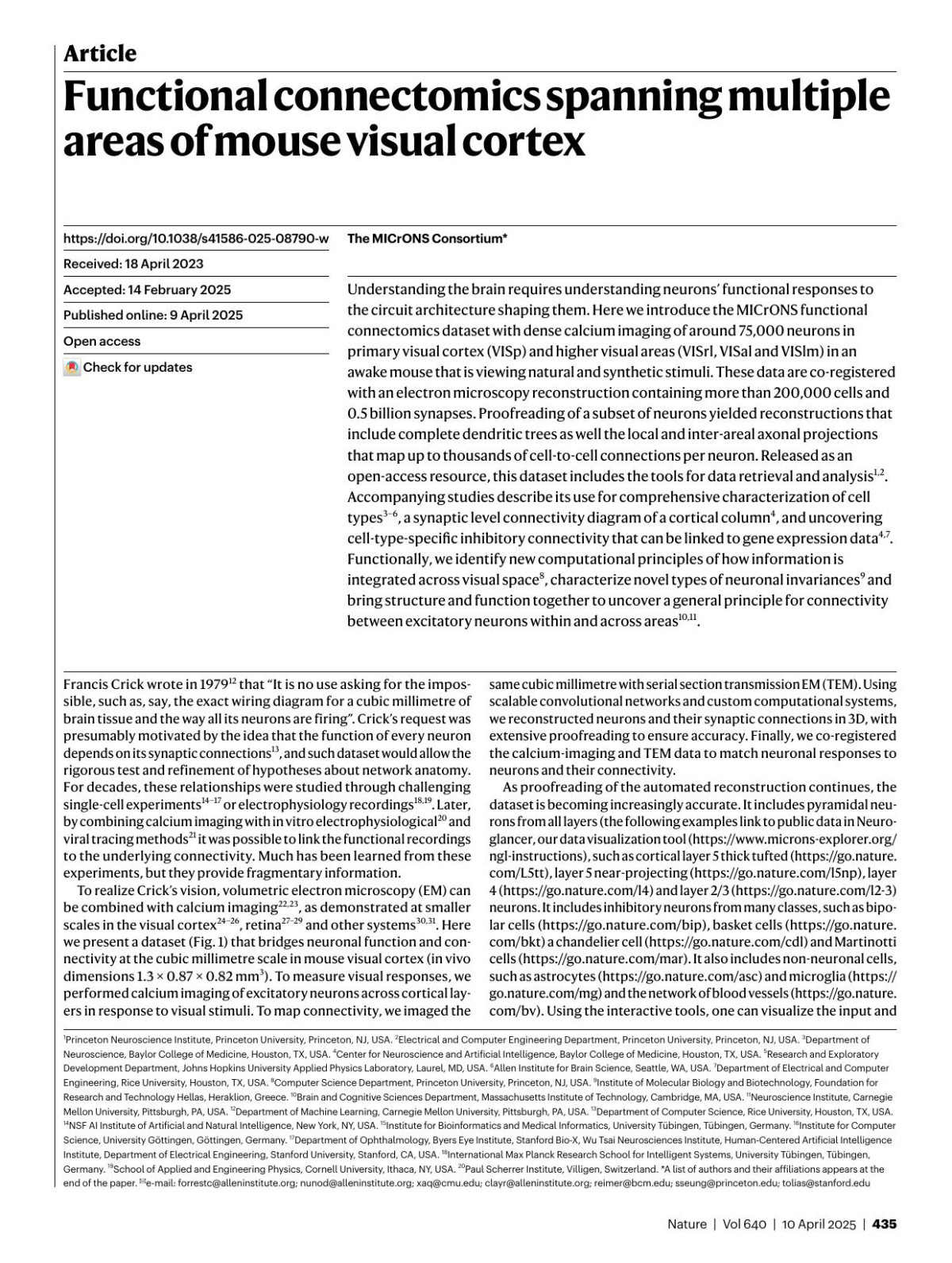 Functional Connectomics Spanning Multiple Areas Of Mouse Visual Cortex The Microns Consortium