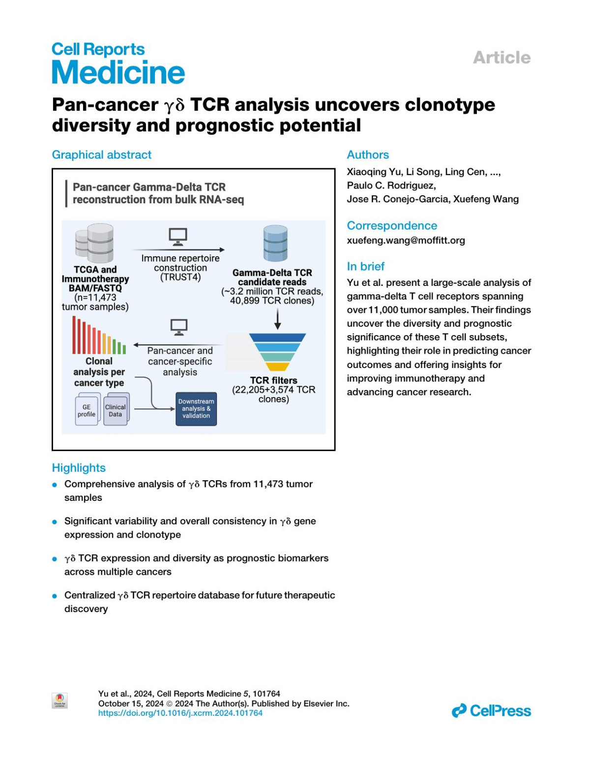Pancancer Gammadelta Tcr Analysis Uncovers Clonotype Diversity And Prognostic Potential Xiaoqing Yu Li Song Ling Cen Biwei Cao Ranran Tao Yuanyuan Shen Daniel Abatedaga Paulo C Rodriguez Jose R Conejogarcia Xuefeng Wang