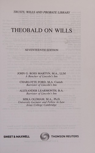Theobald On Wills Seventeenth Edition 2010th Edition Henry Studdy Theobald