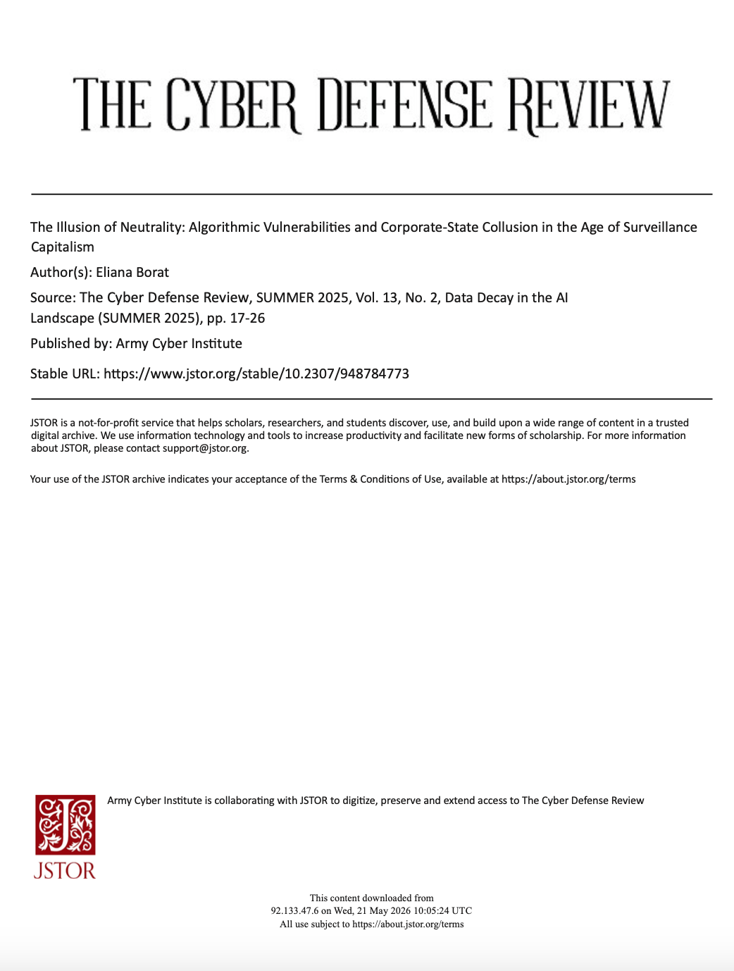 The Illusion Of Neutrality Algorithmic Vulnerabilities And Corporatestate Collusion In The Age Of Surveillance Capitalism Borat