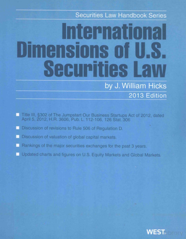 International Dimensions Of U S Securities Law 2012th Edition By J William Hicks
