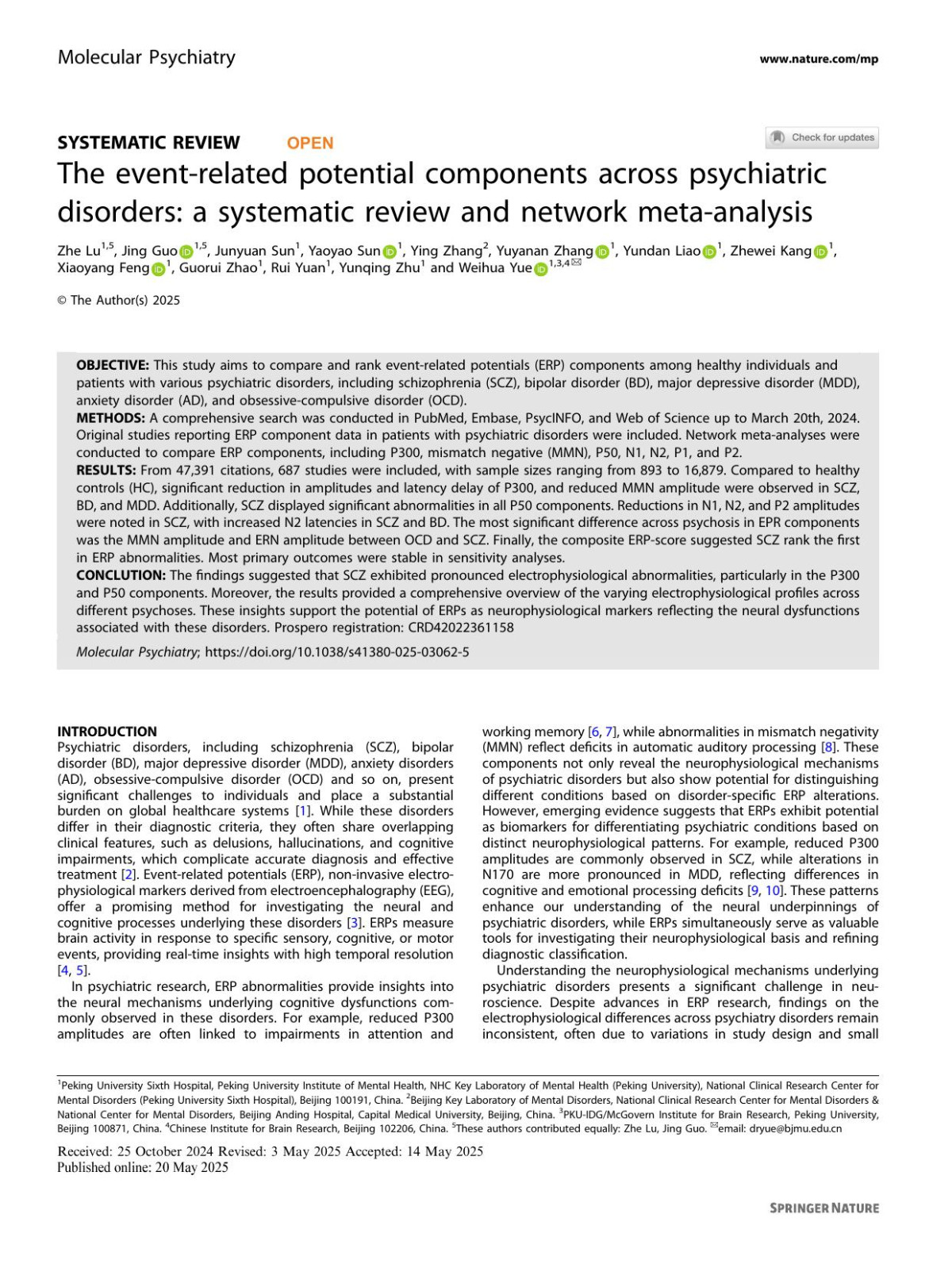The Eventrelated Potential Components Across Psychiatric Disorders A Systematic Review And Network Metaanalysis Zhe Lu Jing Guo Junyuan Sun Yaoyao Sun Ying Zhang Yuyanan Zhang Yundan Liao Zhewei Kang Xiaoyang Feng Guorui Zhao Rui Yuan Yunqing Zhu Weihua Yue
