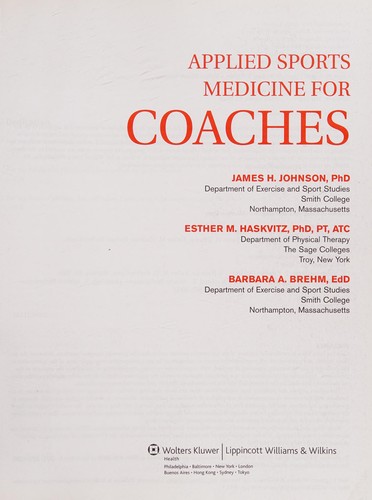 Applied Sports Medicine For Coaches Baltimore Md Maryland 2009 Johnson