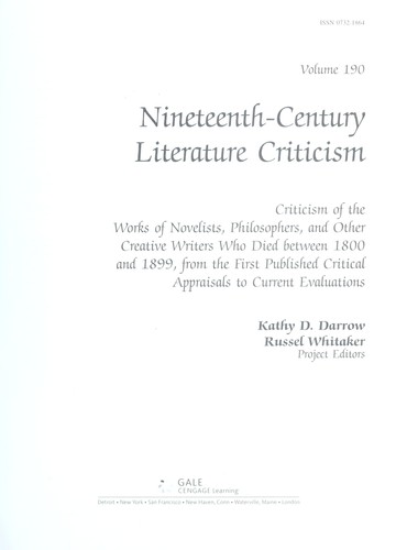 Nineteenthcentury Literature Criticism Volume 190 2008th Edition Kathy D Darrow