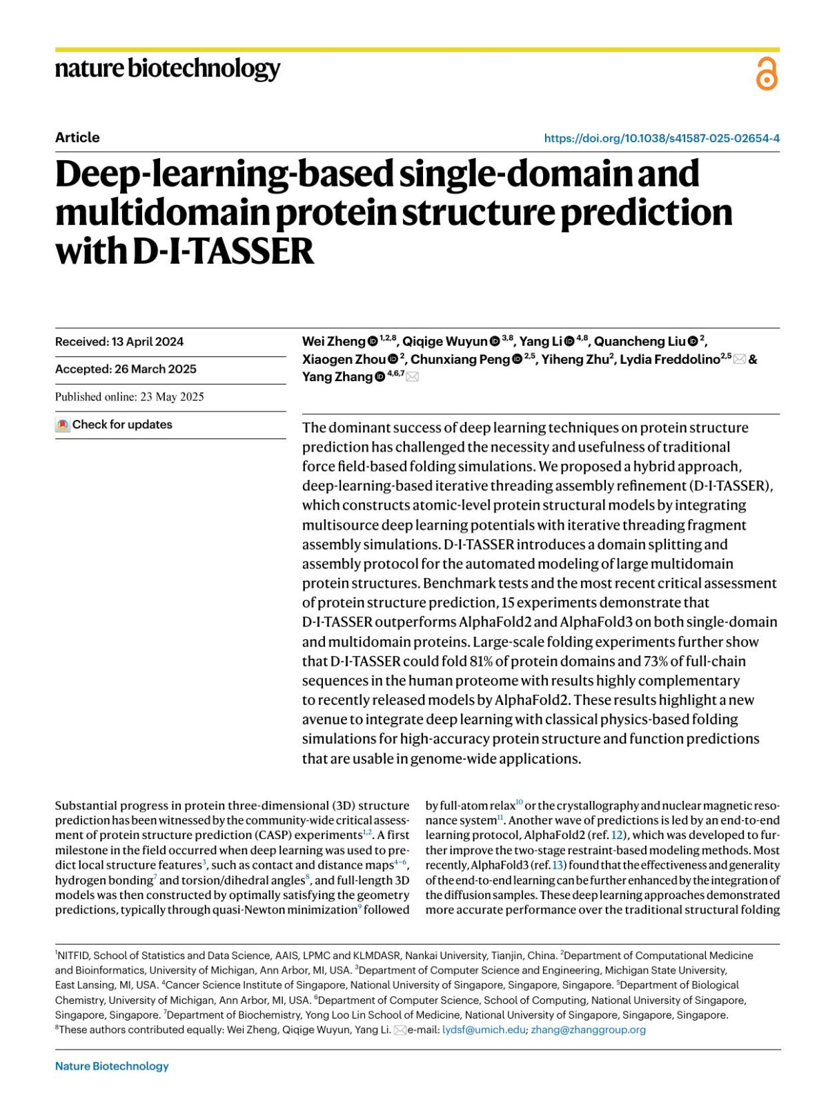 Deeplearningbased Singledomain And Multidomain Protein Structure Prediction With Ditasser Wei Zheng Qiqige Wuyun Yang Li Quancheng Liu Xiaogen Zhou Chunxiang Peng Yiheng Zhu Lydia Freddolino Yang Zhang