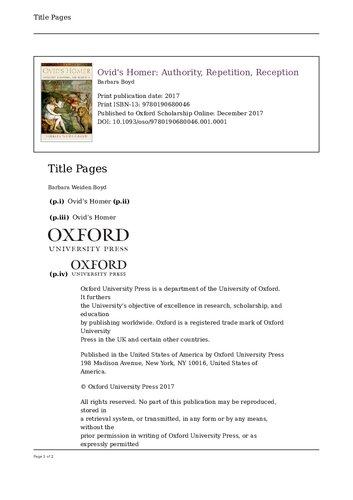 Ovids Homer Authority Repetition Reception Online Barbara Boyd