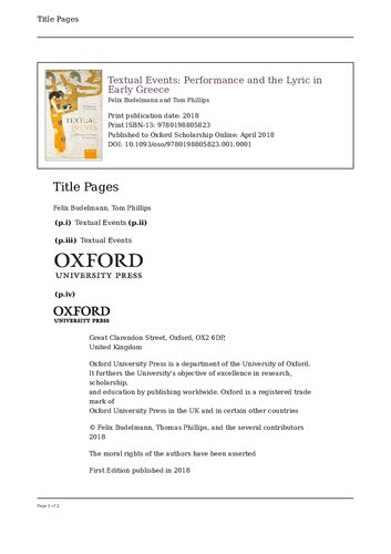 Textual Events Performance And The Lyric In Early Greece Online Felix Budelmann Tom Phillips