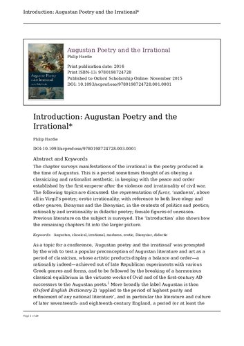 Augustan Poetry And The Irrational Philip Hardie