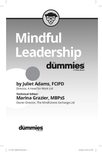 Mindful Leadership For Dummies Juliet Adams Marina Grazier