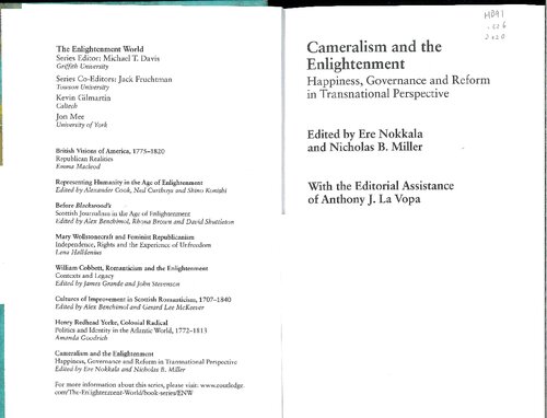 Cameralism And The Enlightenment Ch 1 2 12 Only Ere Nokkala And Nicholas B Miller
