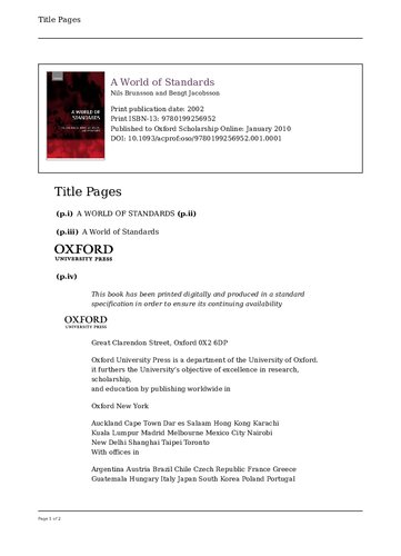 A World Of Standards Revised Nils Brunsson Bengt Jacobsson