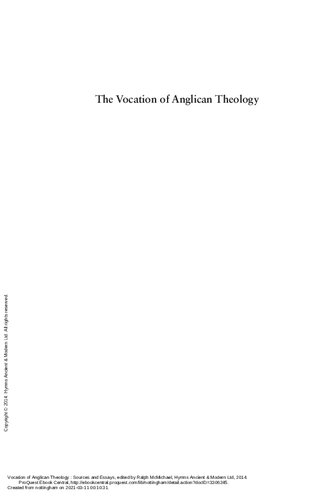 The Vocation Of Anglican Theology Sources And Essays Ralph Mcmichael