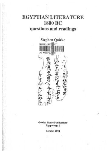 Egyptian Literature 1800 Bc Questions And Readings Stephen Quirke