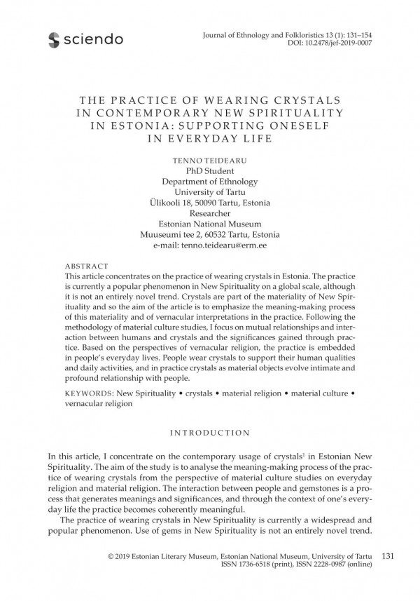 The Practice Of Wearing Crystals In Contemporary New Spirituality In Estonia Supporting Oneself In Everyday Life 1st Edition Tenno Teidearu