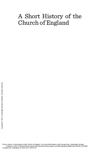 A Short History Of The Church Of England From The Reformation To The Present Day Unabridged Edition Herve Picton