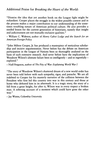 Breaking The Heart Of The World Woodrow Wilson And The Fight For The League Of Nations John Milton Cooper Jr