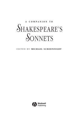A Companion To Shakespeares Sonnets 1 Michael Carl Schoenfeldt Editor