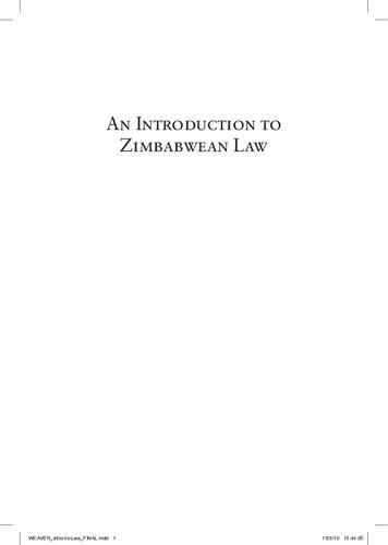 An Introduction To Zimbabwean Law Lovemore Madhuku