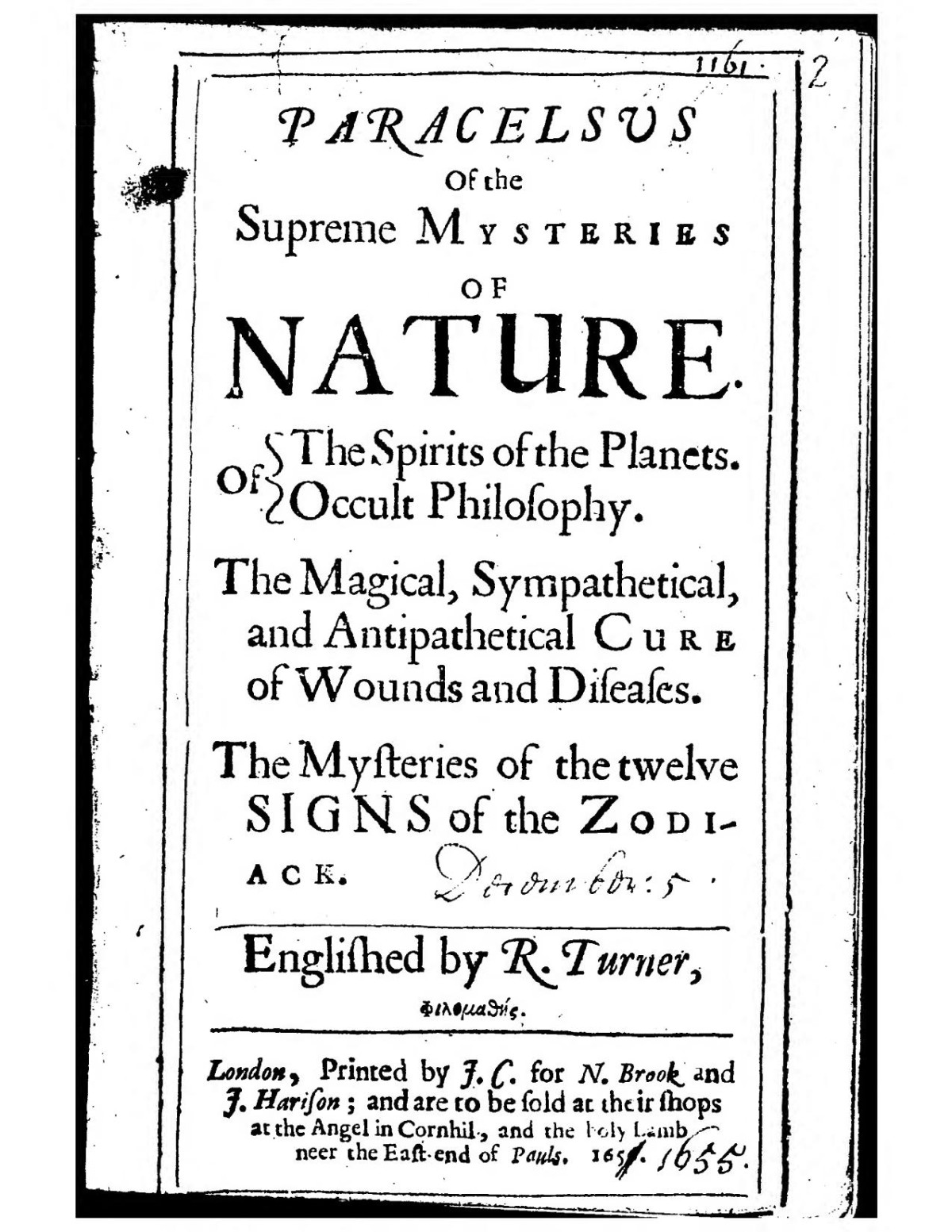 Archidoxes Of Magic Of The Supreme Mysteries Of Nature Paracelsus 1655 Robertus Turner