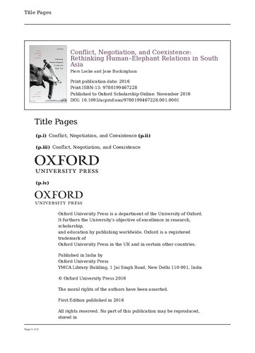 Conflict Negotiation And Coexistence Rethinking Humanelephant Relations In South Asia Illustrated Piers Locke Editor