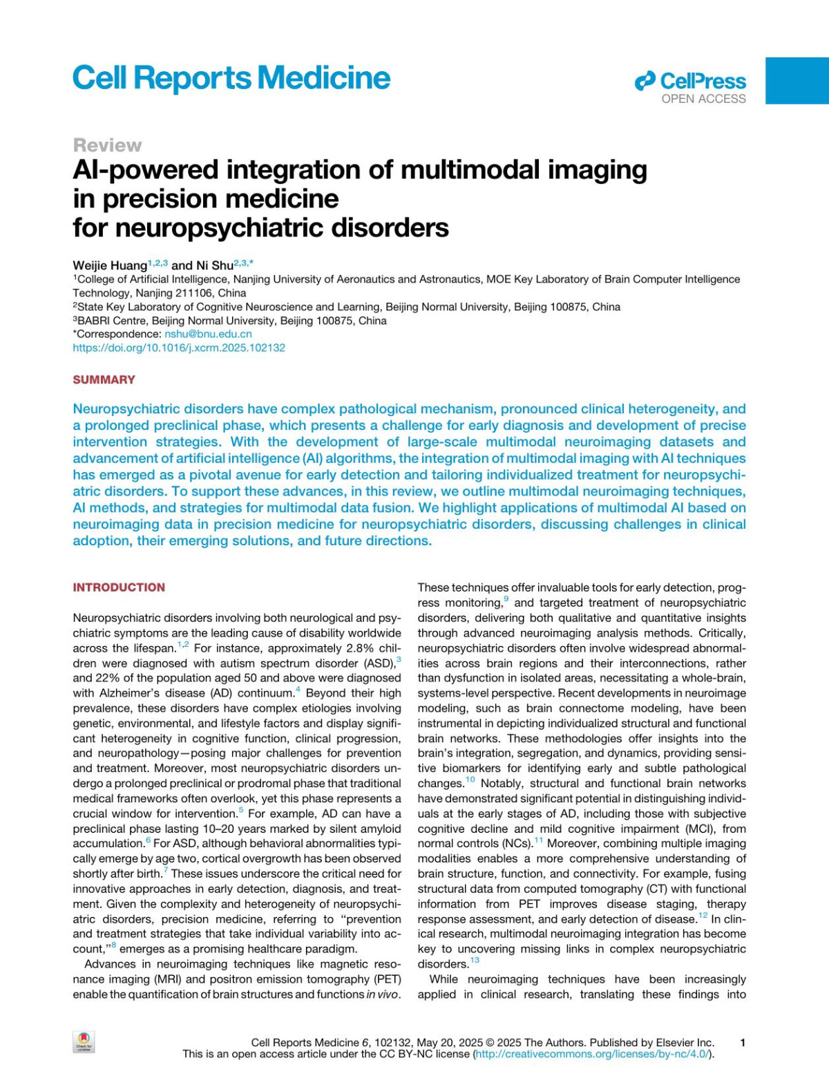 Aipowered Integration Of Multimodal Imaging In Precision Medicine For Neuropsychiatric Disorders Weijie Huang Ni Shu