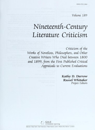 Nineteenthcentury Literature Criticism Volume 189 2008th Edition Kathy D Darrow