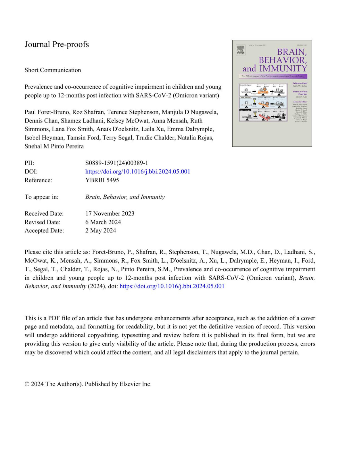 Prevalence And Cooccurrence Of Cognitive Impairment In Children And Young People Up To 12months Post Infection With Sarscov2 Omicron Variant Foretbruno